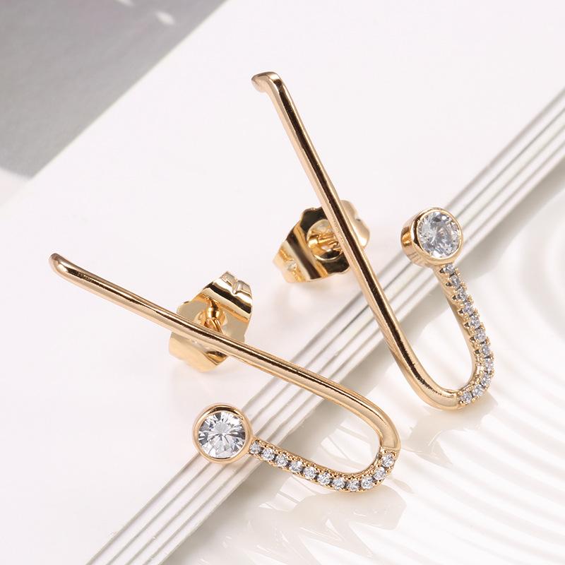 SIMJOO Geometric Lines Fashion Zircon Earrings Simple Design French Hook