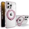 Transparent Silicone Case for iPhone 16 Pro Max with Magnetic Stand - Shockproof Protection Pink