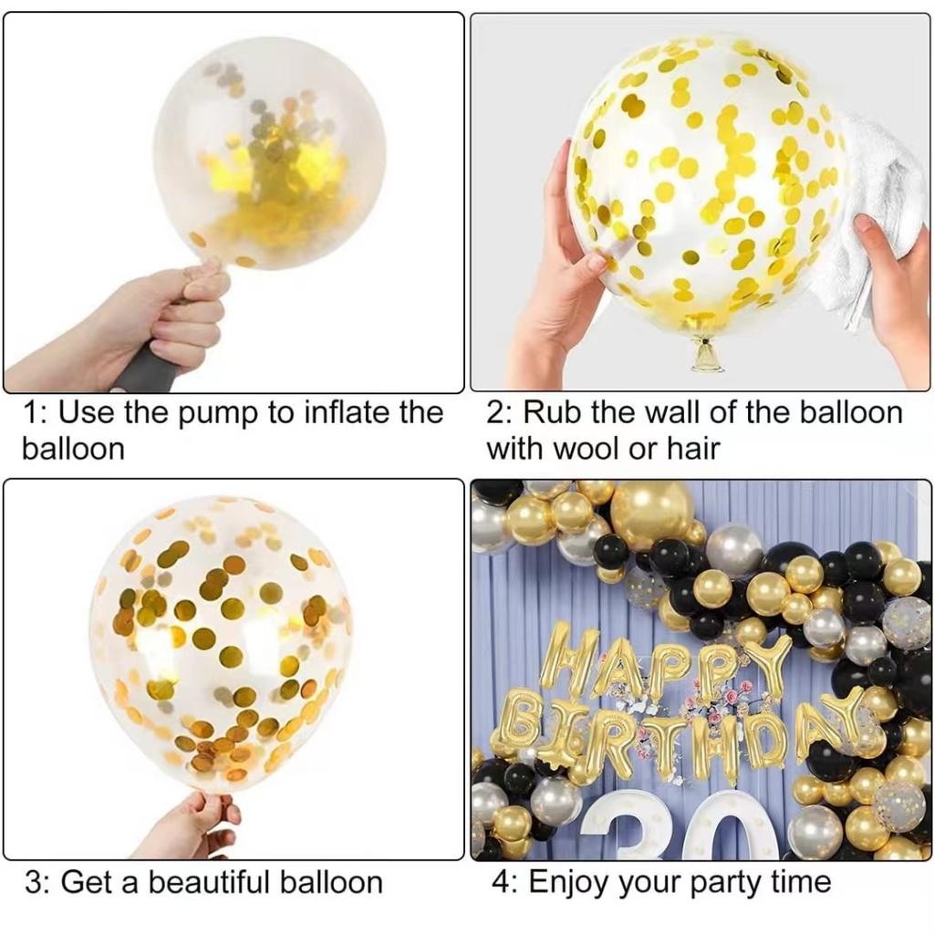 Черный Золотой и Серебряный Воздушный Шарик С Днем Рождения Алюминиевая Фольга Конфетти Набор Воздушных Шаров Украшение Сцены на День Рождения Свадьбу