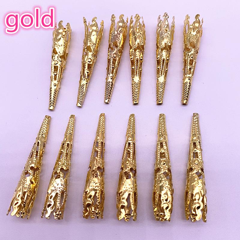 30pcs / Lot 42 X8mm Gold Colour Caps Bead Hollow Out Flower Bugle Filigree Bead End Cap Cone Jewelry Making Components Finder