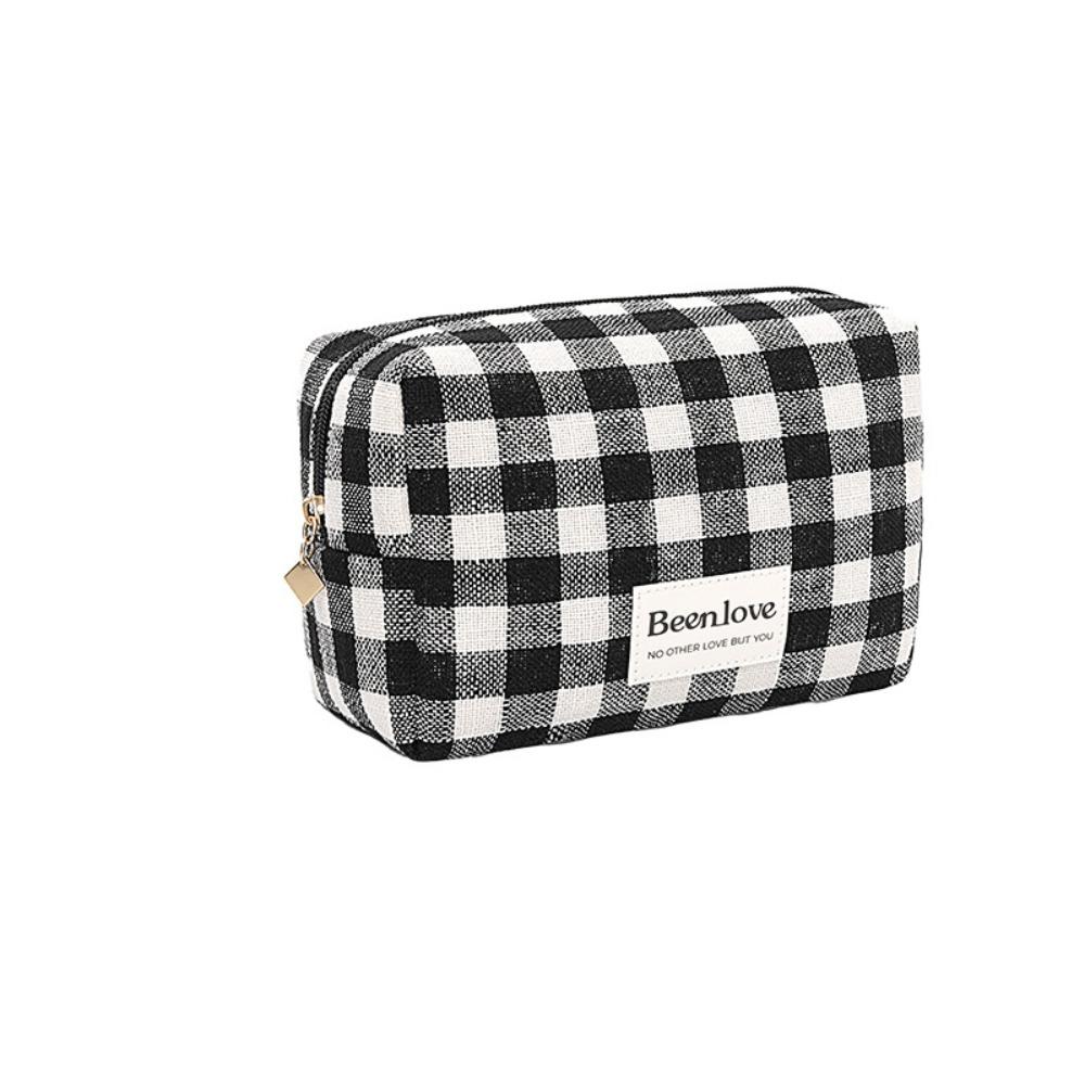 Large Capacity Makeup Pouch Lattice Travel Wash Bag Simple Plaid Cosmetic Bag  Women/men