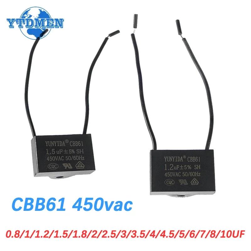 3pcs CBB61 450V Fan Capacitor 0.8/1/1.2/1.5/1.8/2/2.5/3/3.5/4/4.5/5/6/7/8/10 UF Ceiling Fan Motor Run Rectangle Capacitors Kit