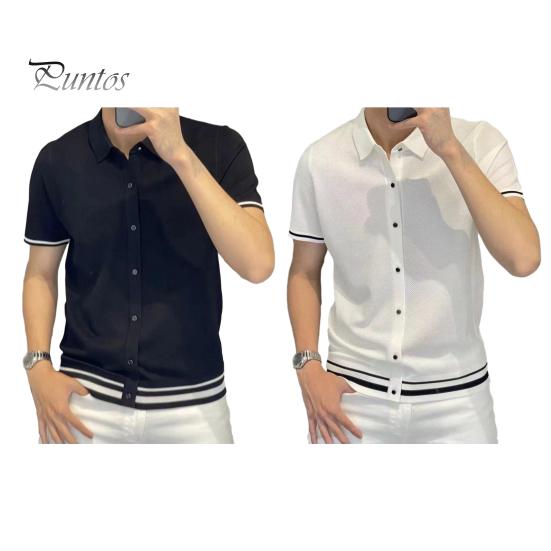 Мужская рубашка с лацканами, коротким рукавом, пуговицами, планкой, рубашка с полосками, дышащая летняя повседневная рубашка