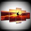 Surfing on the sea golden sunset 5 Panels HD Print Wall Art modern Modular Poster art Canvas painting for Living Room Home Decor