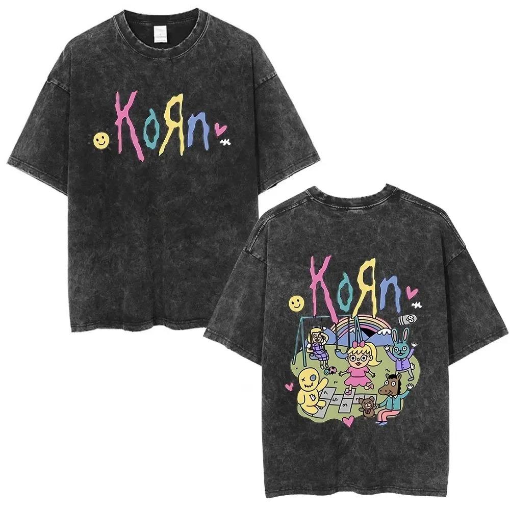 Men Women Korn Follow The Leader Walkman Washed T Shirt Washed Oldschool Loose Short Sleeve Cotton Oversize Unisex Tops
