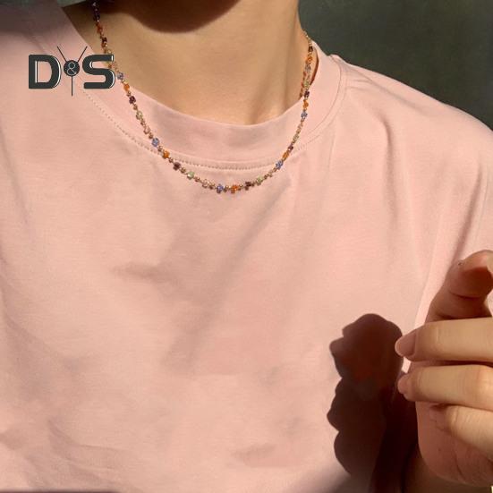Women Necklace Beads Colorful Faux Crystal Electroplated Stainless Lightweight Cool Girl Pendant Necklace Birthday Gift Neck Jewelry