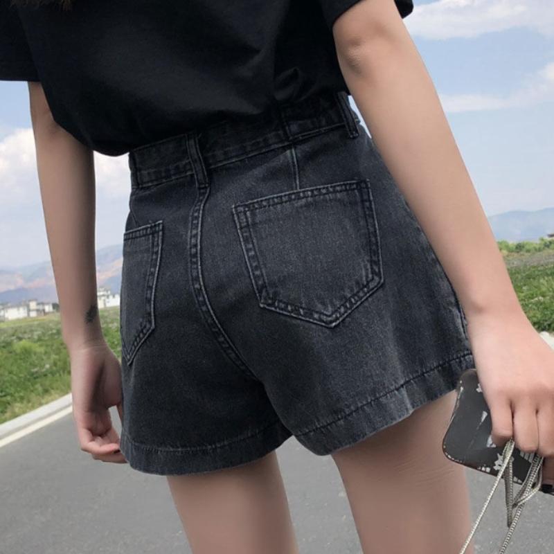 Женские летние корейские шорты Harajuku Edition, модные джинсовые шорты в американском стиле ретро, ​​дизайн на молнии Y2K, свободные широкие шорты черного и синего цвета