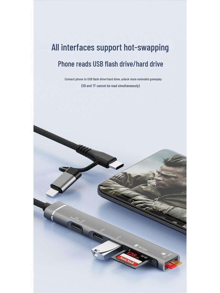 Многофункциональный 5-портовый хаб с кардридером TF/SD и USB/Type-C для устройств Apple и Android