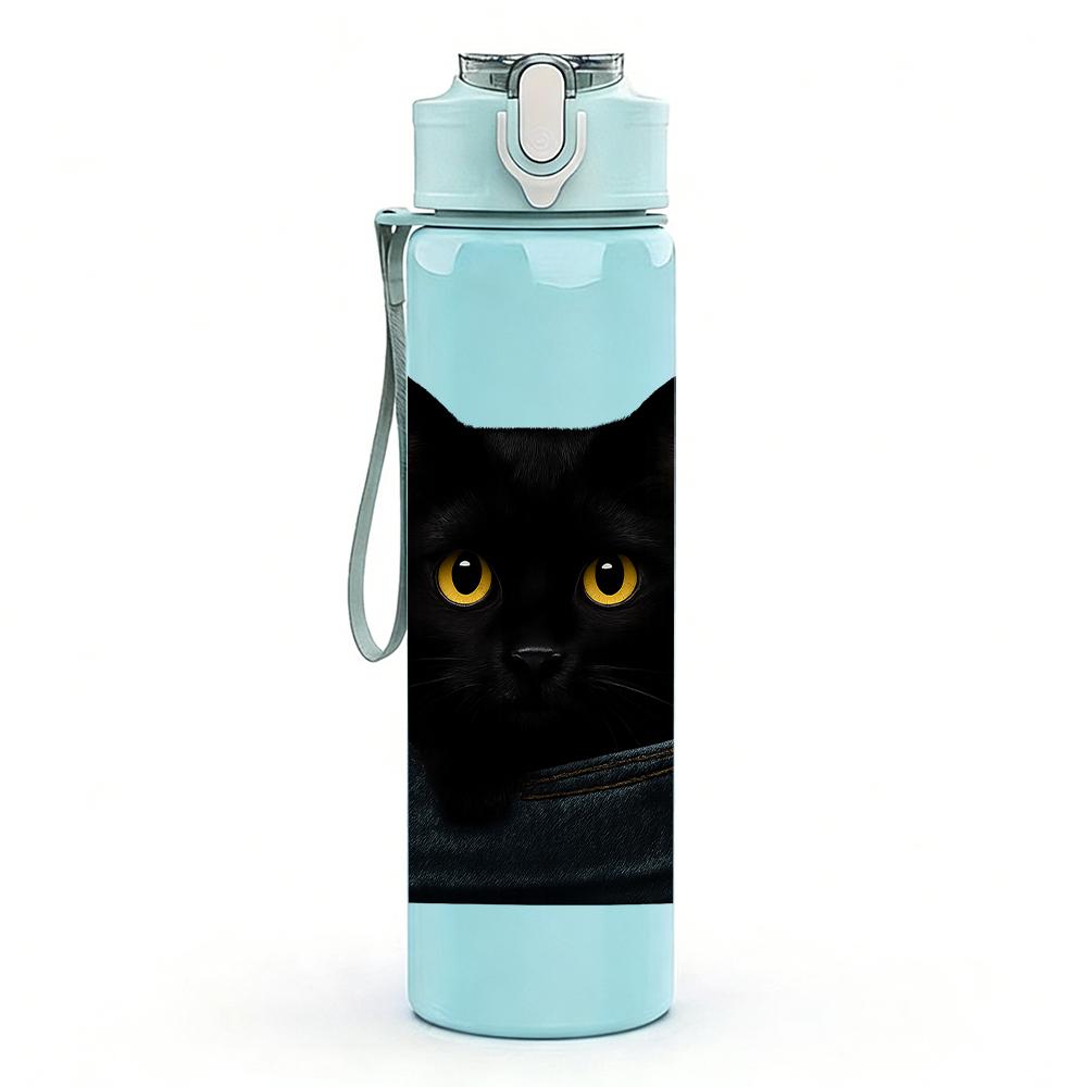 1PC Black Cat Denim Pocket Hidden 750ml Color Plastic Sports Water Bottle Leakproof Flip Straw Lid Suitable for Sports Office Home Use