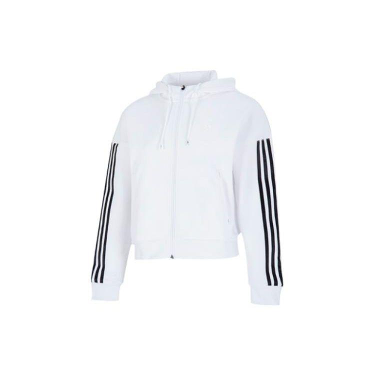 adidas Однотонная повседневная куртка с тремя полосками с капюшоном Женские куртки Белые HM7049