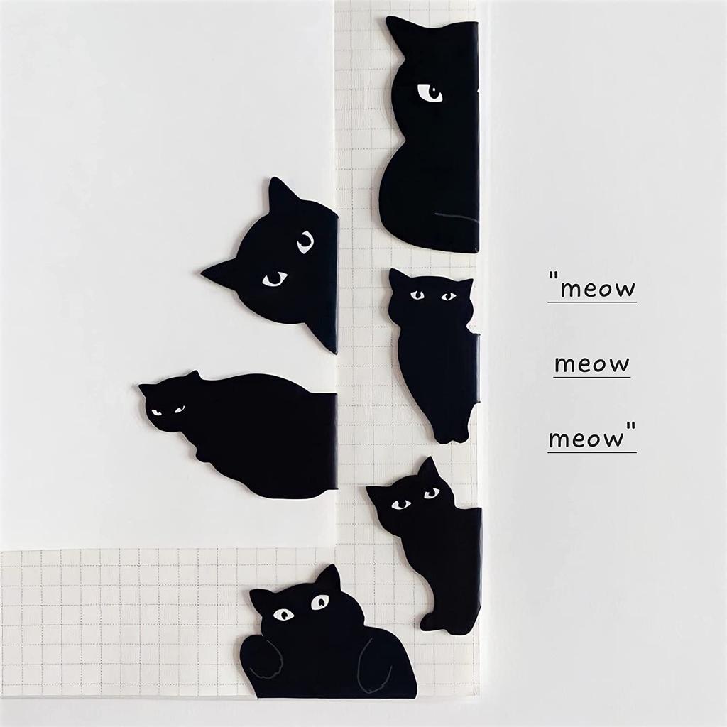 6pcs/set Black Cat Creative Bookmark For Books Cute Cartoon Magnetic Book Page Marker Unique Reading Gifts Literary Style Folding Bookmark Clip