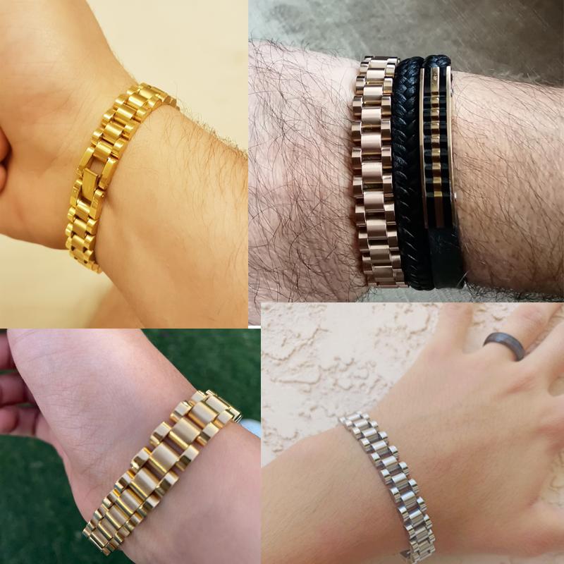 10 мм цепочка для часов, стильные мужские браслеты для женщин и мужчин, женские позолоченные браслеты из нержавеющей стали, колье, мужские ювелирные аксессуары
