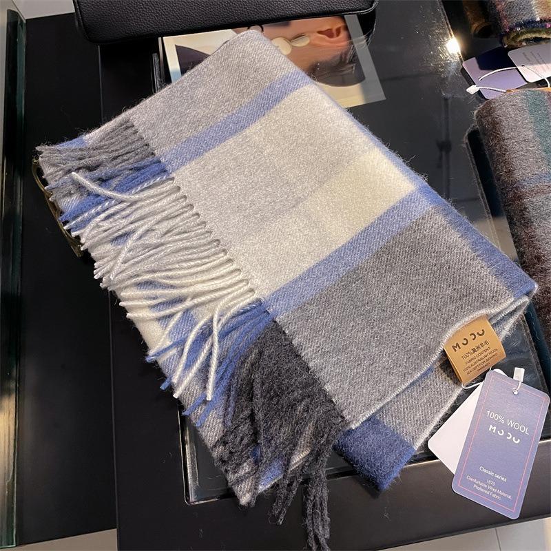 Scarf Women's Winter Versatile Thickened Warm Scarf Pure Wool Yellow Plaid Scarf Shawl Dual-purpose