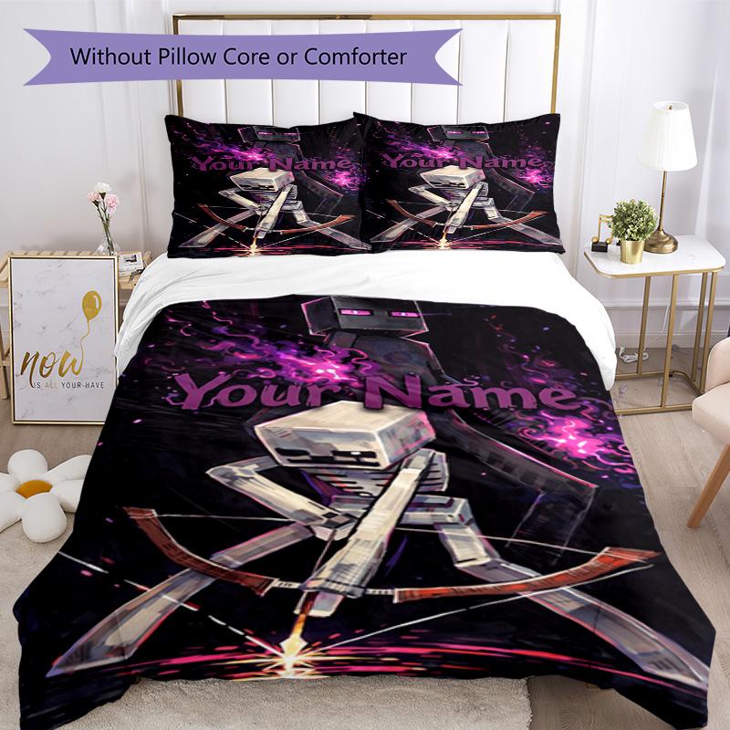 Minecraft Customized Name Bed CoverBed Suitable for Living Rooms Soft Bedding Custom Room Decor Best for Christmas