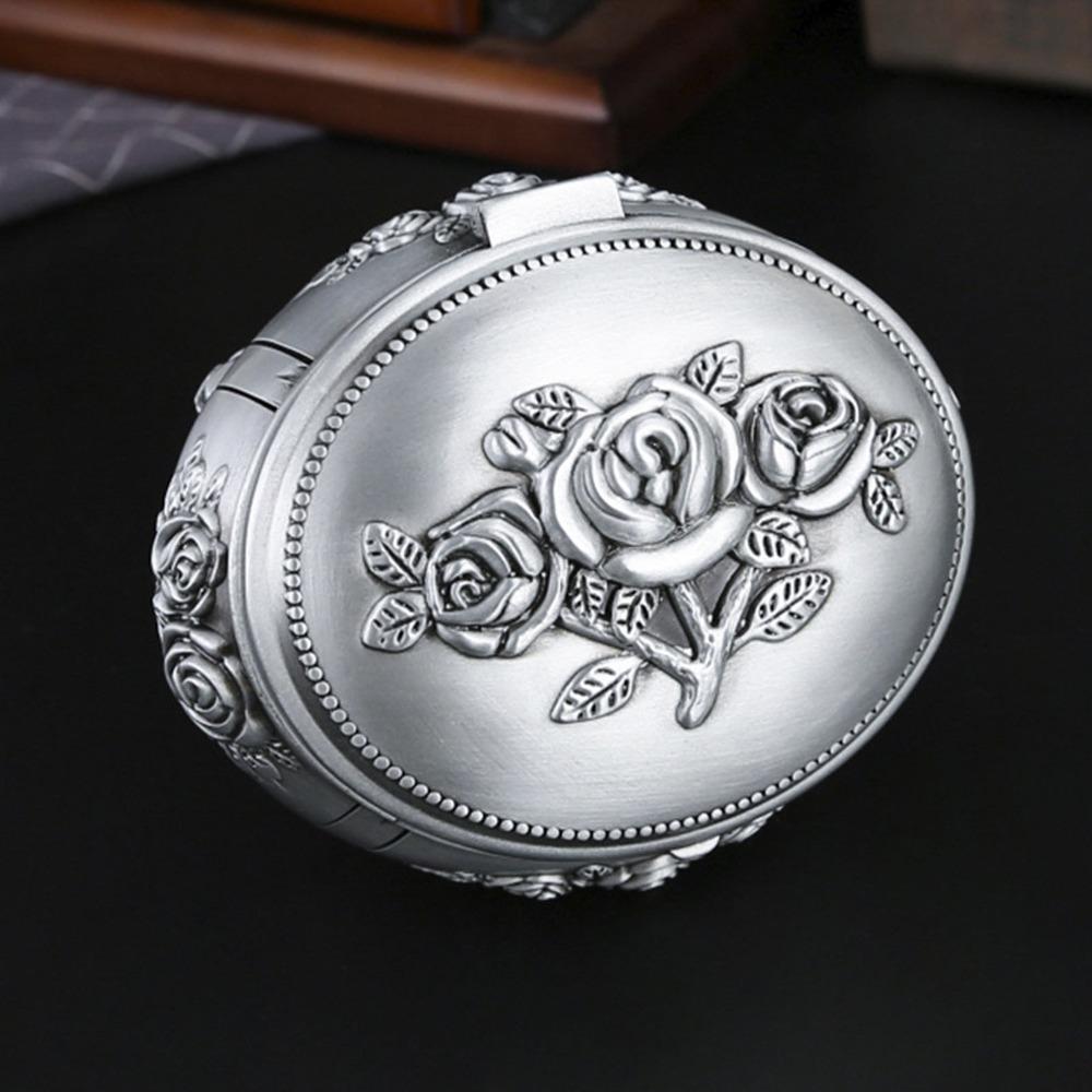 Oval Jewelry Organizer Box Emboss Alloy Trinket Jewelry Box  For Rings Necklaces Earrings