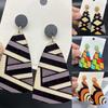 Dangle Earrings Wooden Colorful Bohemian Striped Earrings Exaggerated