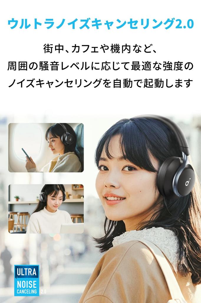 Anker Soundcore Space One Wireless Noise Canceling Up To 55 Hours of Music Playback Resolution Compatible Compatible External Sound Capture Black