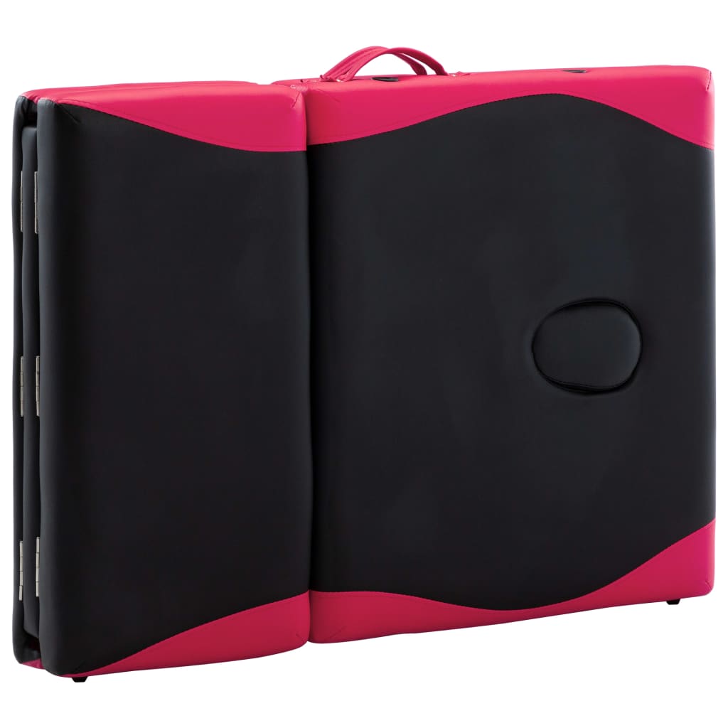 Folding 4 Zone Massage Table with Wooden Frame Black and Pink