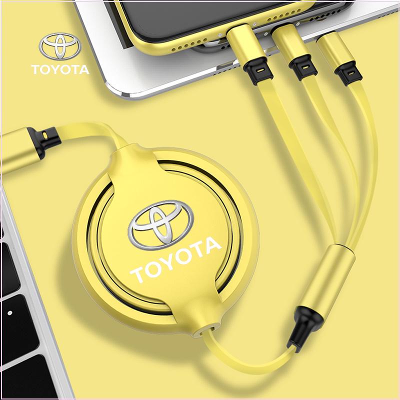 3in1 Retractable Fast Charge Data Cable USB Android Type-C IPhone for Toyota Trd GR Corolla Yaris Chr Auris RAV4 Land Cruiser Camry Highlander