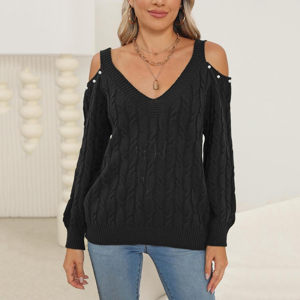 Women's Casual Fashion Comfortable Deep V Sexy Off-shoulder Loose Pullover Sweater Ladies Tops