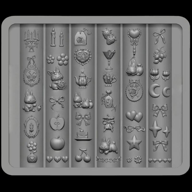 3D Силиконовая форма для дизайна ногтей, рельефный бант, клубника, барочный узор, маникюрные шаблоны, пластины, инструменты, аксессуары