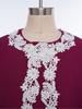 Girls Embroidered Lace Muslim Robe Abaya Round Neck Long Sleeve Back Invisible Zipper Loose Dress