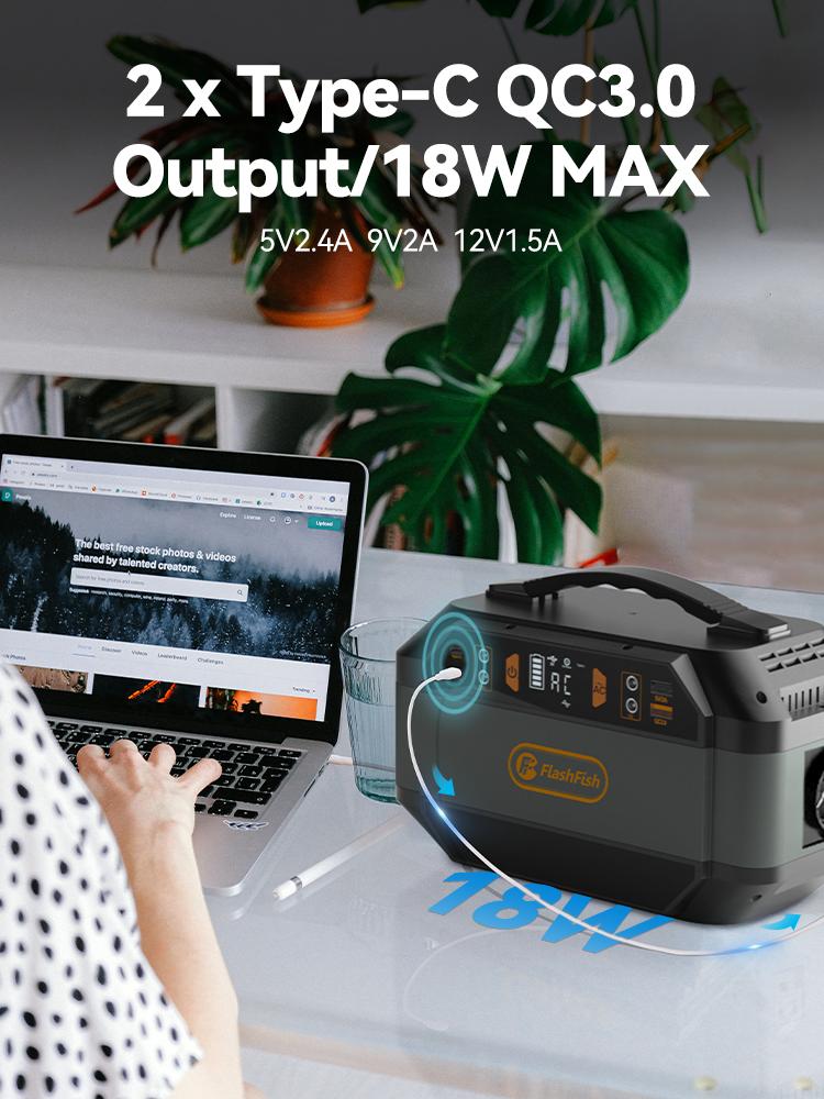 Flashfish P56+TSP100 Portable Power Station 3 Practical Charging Methods BMS Multi‑Safety Protection 288.6Wh Battery Capacity