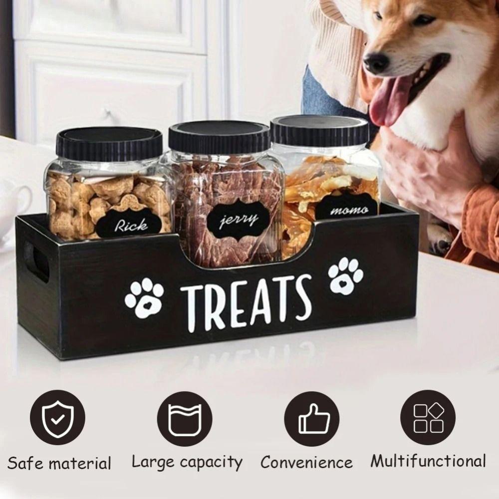 Creative Wooden Dog Treat Container Sturdy Dog Food Storage Holder  Pet Accessories