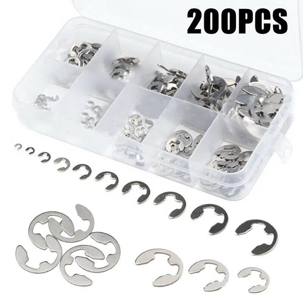 200pcs Bearing Type Retaining Ring Kit Stainless Steel E-Clip Kit Snap Ring Set Bearing Maintenance