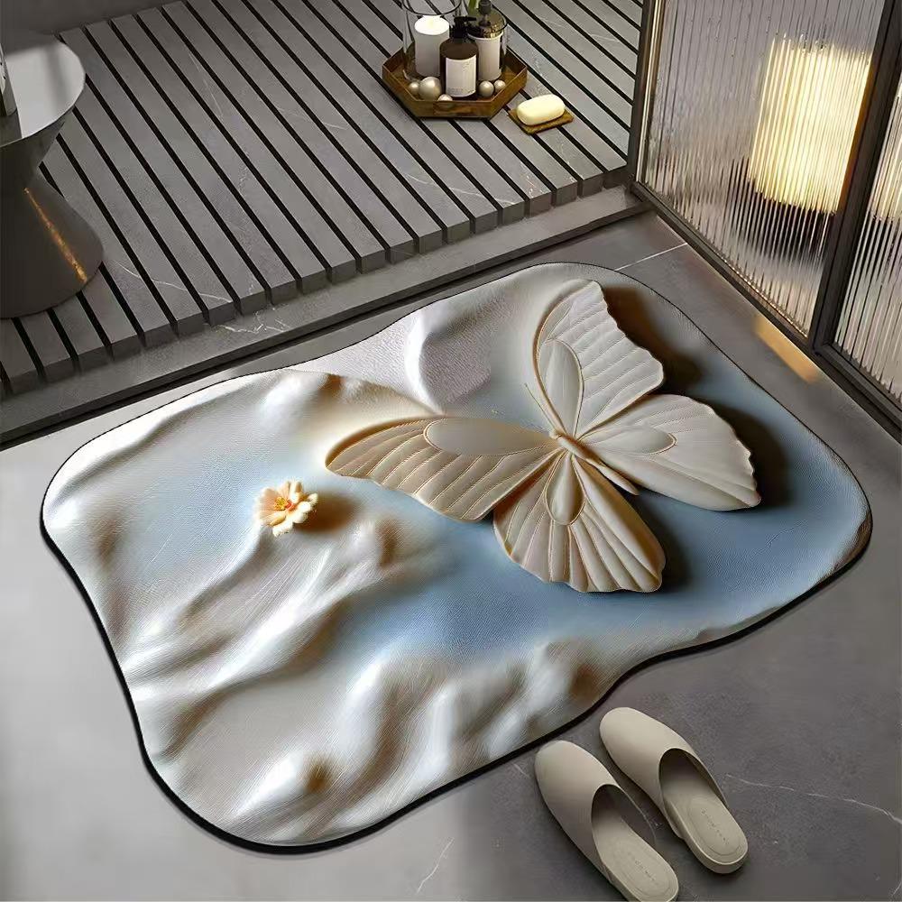 Luxurious 3D Floral Butterfly Diatomaceous Earth Bath Mat - Non-Slip, Quick-Dry, Absorbent Foot Pad