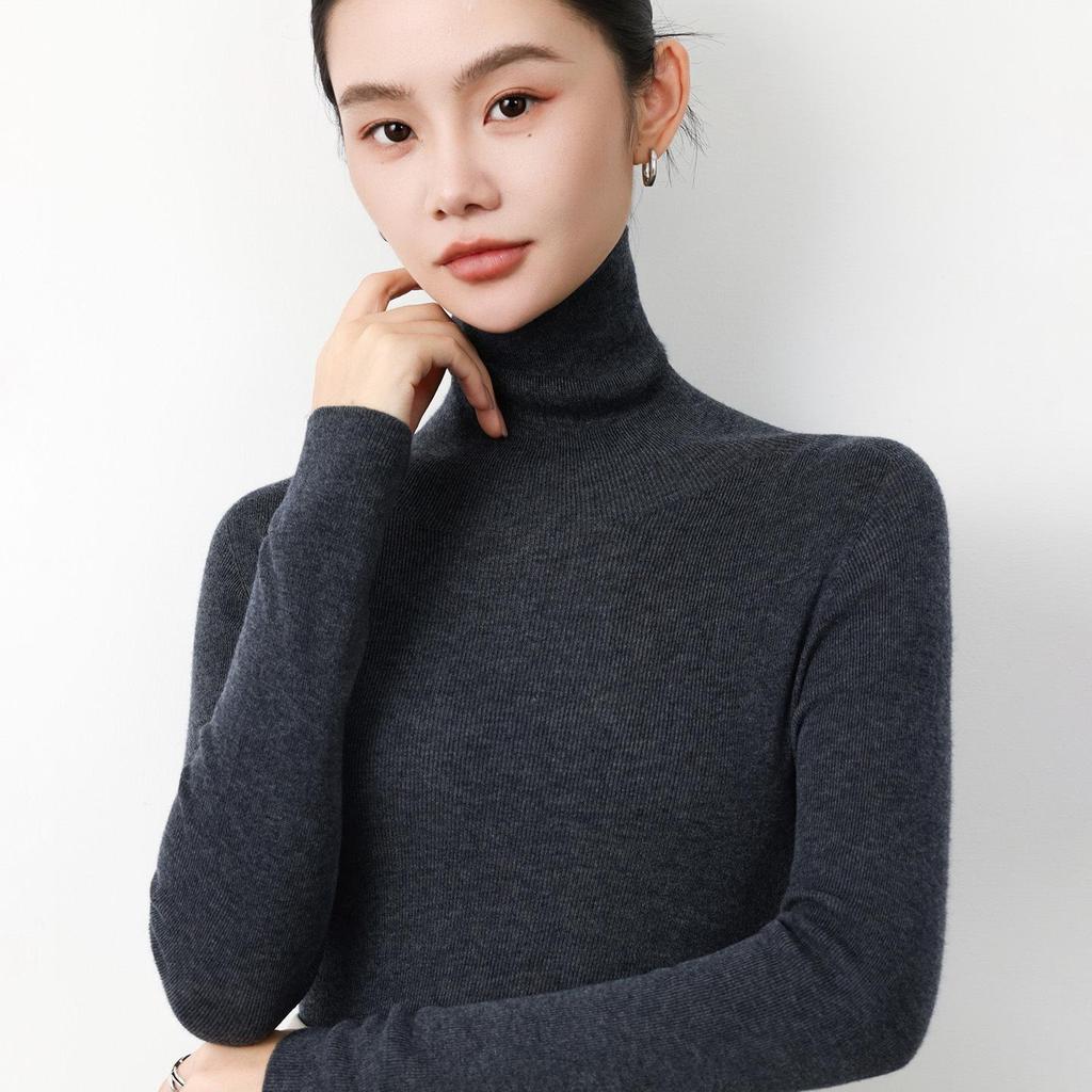 18G Soft Wool Women's Turtleneck Slim Fit Sweater, Autumn/Winter Knit Base Layer, Machine Washable