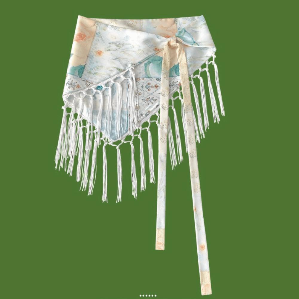 Tassels Fringe Waist Belt Embroidery Floral Triangular Belt Triangle Waistband Dress Jeans Decor