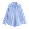Western Style 2025 Spring New Women Clothes All-Match Stripe Poplin Cotton Long Sleeve Lapel Shirts 8372056