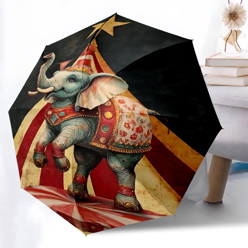 1pc Circus Elephant Automatic Folding Umbrella - Windproof Compact Travel Umbrella with Auto Open/Close, 8-Rib Heavy-Duty Shaft for Women/Men A049