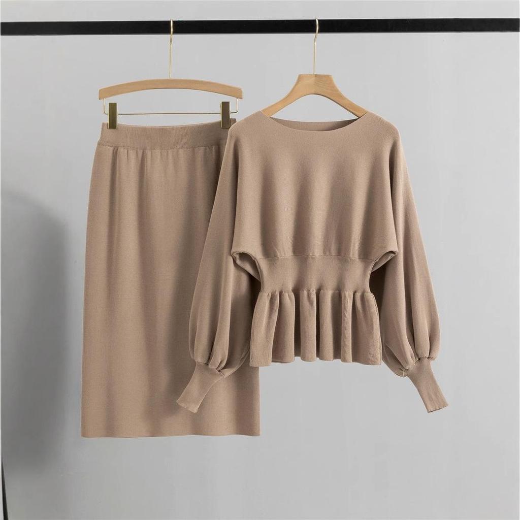 Европейский комплект миди-юбки бодикон с рукавами-фонариками - Стиль французской светской львицы