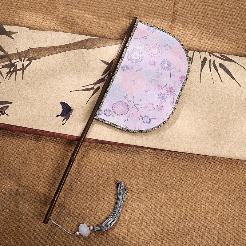 Purple Bamboo Knife Fan with Long Handle - Hanfu Catwalk Prop and Face Covering in Ancient Warring States Style