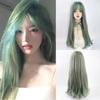 Длинные прямые зеленые смешанные парики с челкой, синтетический парик Лолиты для косплея, натуральный женский парик из волос для повседневной вечеринки