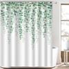 Tropical Green Leaves Plant On White Background Odorless Shower Curtains for Bathroom Showers and Bathtubs Decor with Hooks