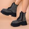 Модные женские модные ботинки на толстом каблуке, осенние, новые, с круглым передом, шнуровкой сбоку, молнией, на платформе, ботильоны
