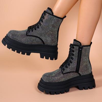 Женские модные ботинки на толстом каблуке, осенние, новые, с круглой передней шнуровкой, боковой молнией, на платформе, ботильоны