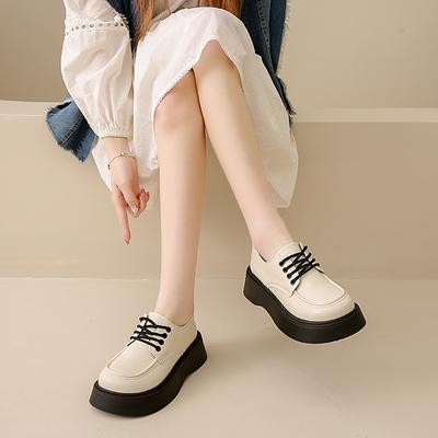CRLAYDK Винтажные женские лоферы на массивной платформе, кожаные белые, для офиса, работы, школы, платья, удобные, на шнуровке, женская обувь