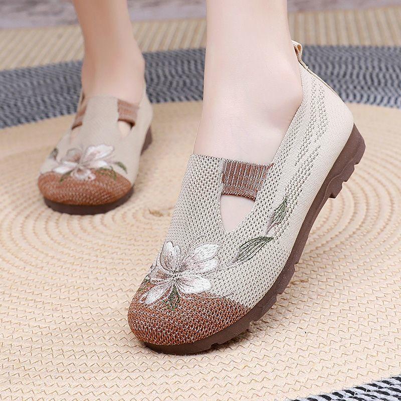 Casual Round Toe Breathable Slip On Woman Footwear Spring Autumn New Arrival 2025 Original Offer 39 Embroidered Shoes for Women