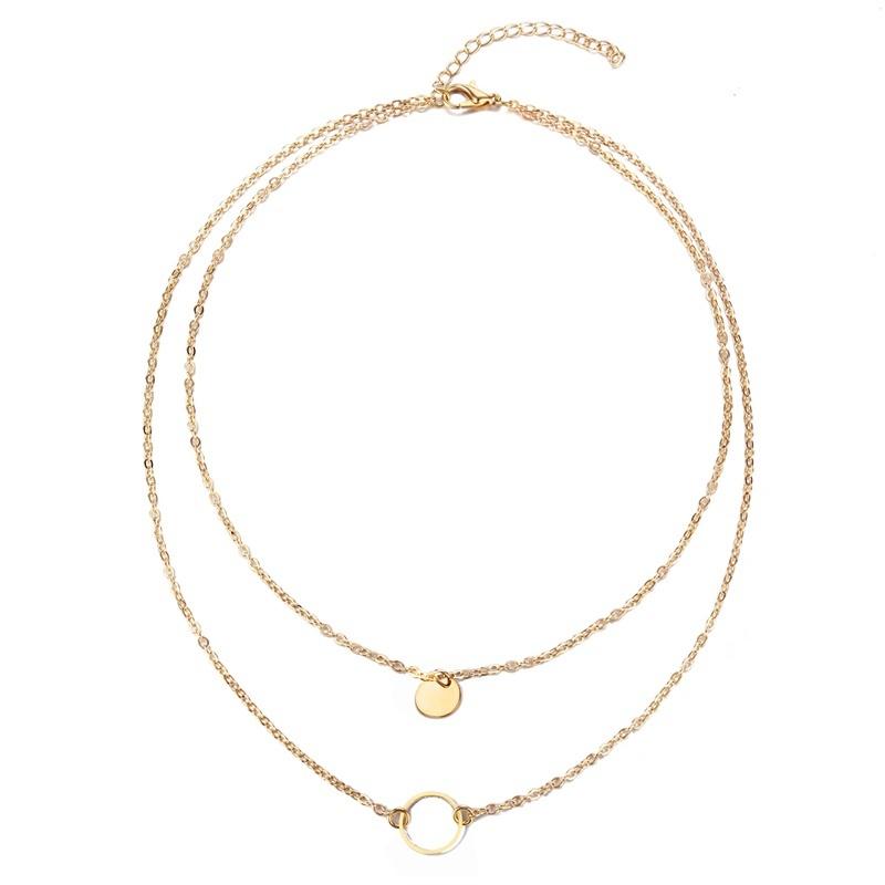 Simple Women's Fashion Multi-layer Chain Sequins Circle Pendant Choker Necklace Jewelry Accessories