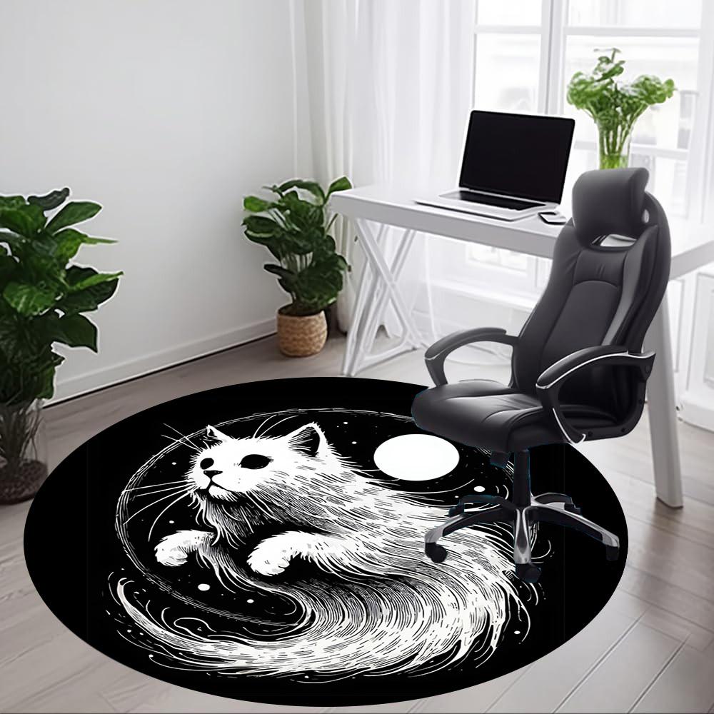 1pc Yin Yang Cat Office Round Area Rug, Under Office Chairs Bedroom Living Room Home Decor, Room Deco, Available in Various Sizes 137