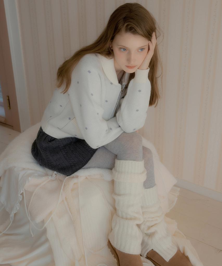 LETTER FROM MOON Dot Alpaca Wool Knit Zip-Up (Ivory)