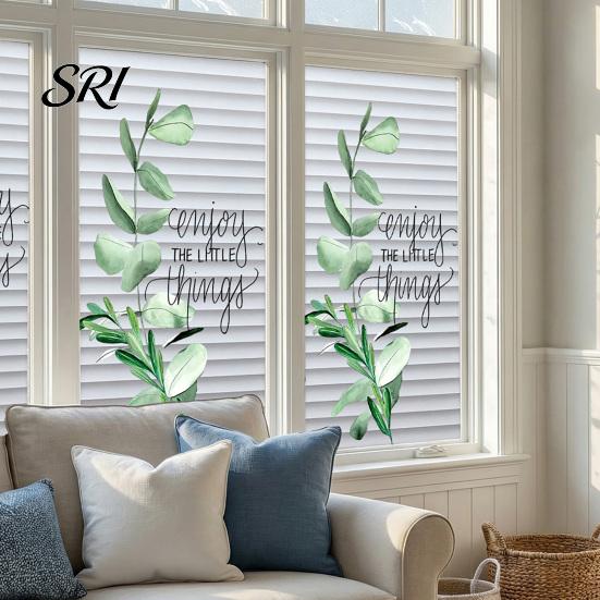 Glass Protection Film Reeded Privacy Window Non Adhesive Frosted Sun Blocking Opaque Decal Cling Hanging Green Plants Decorative Sticker for Bathroom