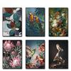 Vintage Animals and Plants Canvas Paintings Flowers Owl Birds Parrot Flamingo Wall Art Poster Pictures Print Living Room Decor