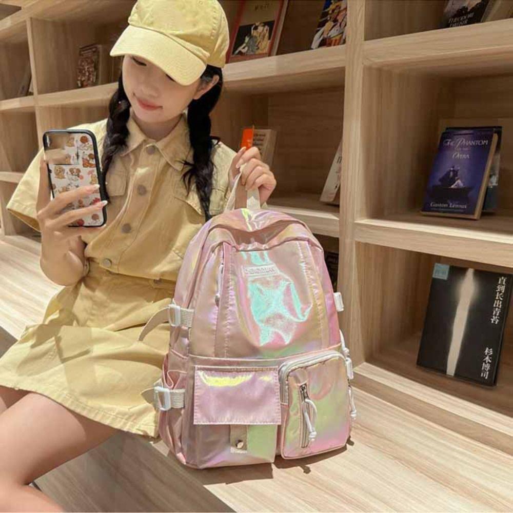 Multi-Pocket Laser Backpack Korean Style Shoulder Bag Portable Students School Bag Teenager