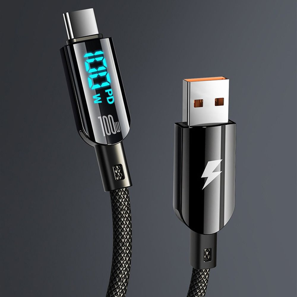 Модный кабель Type C на USB Type C с цифровым дисплеем, 100 Вт, видимая быстрая зарядка, нейлоновая оплетка, высокоскоростной кабель для передачи данных