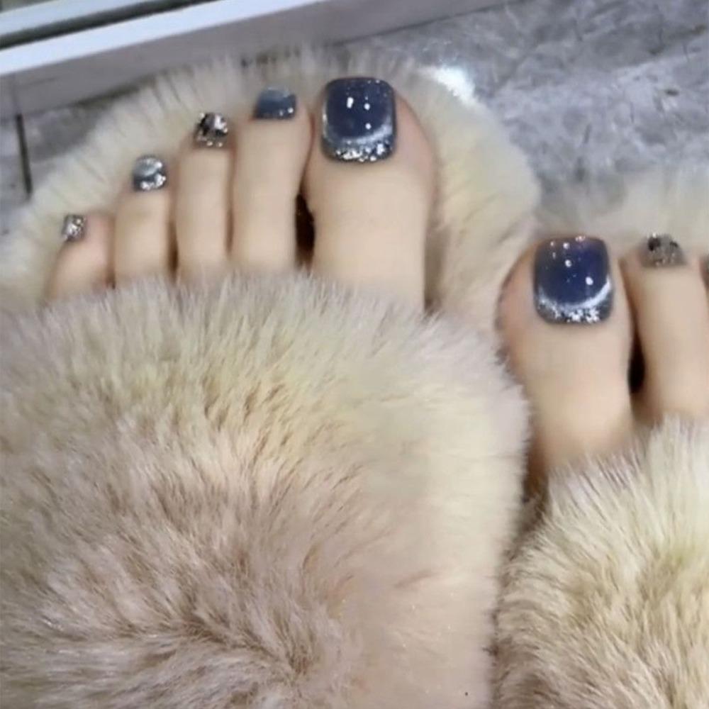 Short Length False Toe Nails Square Head Foot Nail Tips Detachable Press On Nails Women